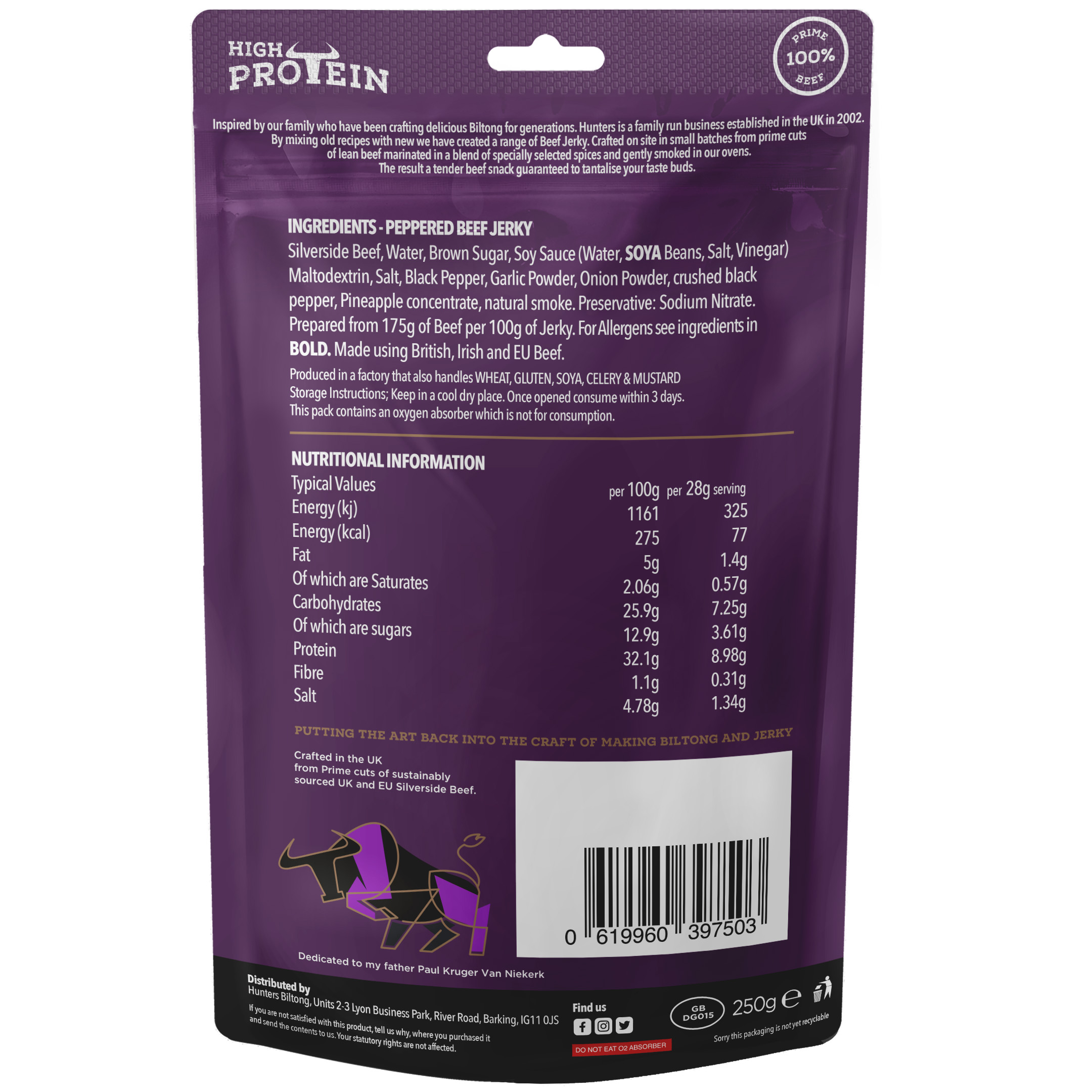 Peppered Beef Jerky 250g - Image 3